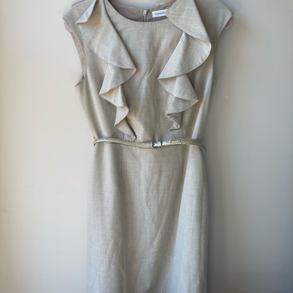 Calvin Klein khaki belted work dress
